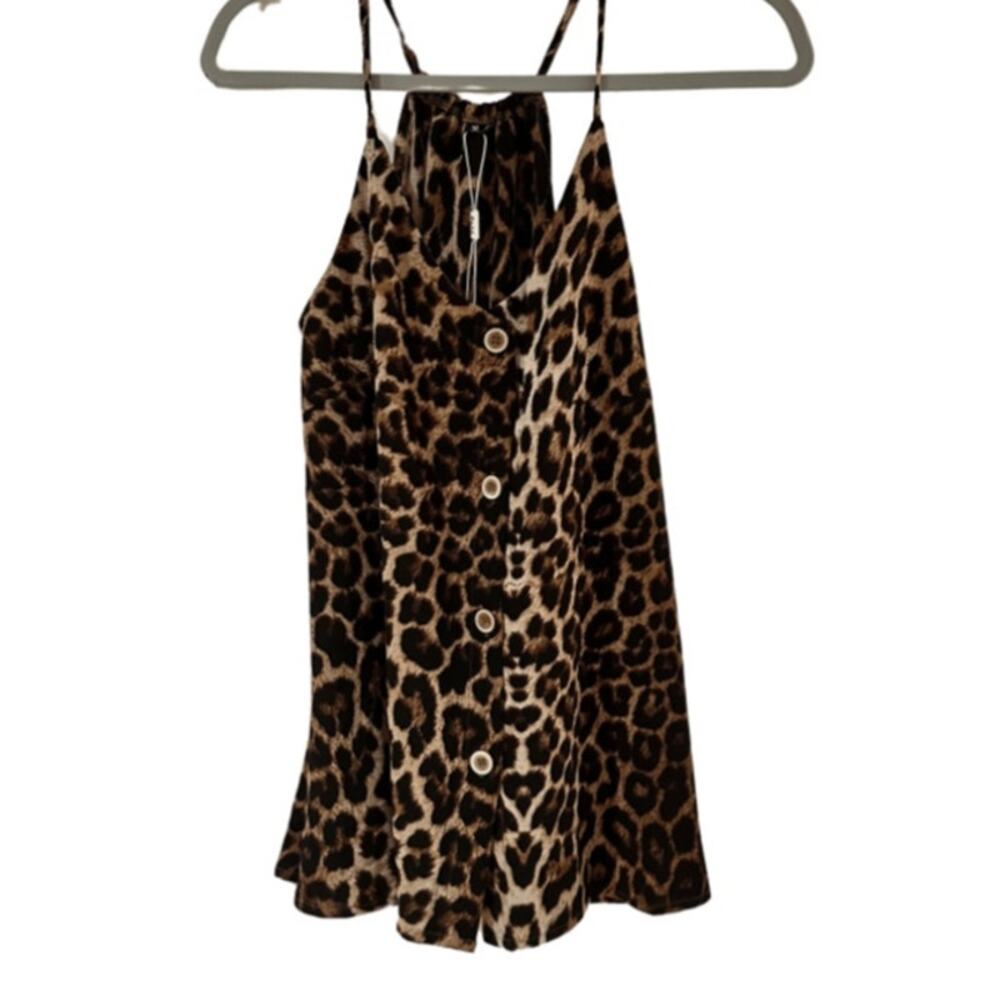 KILIG Leopard Print Sleeveless Button Up Top Medium
